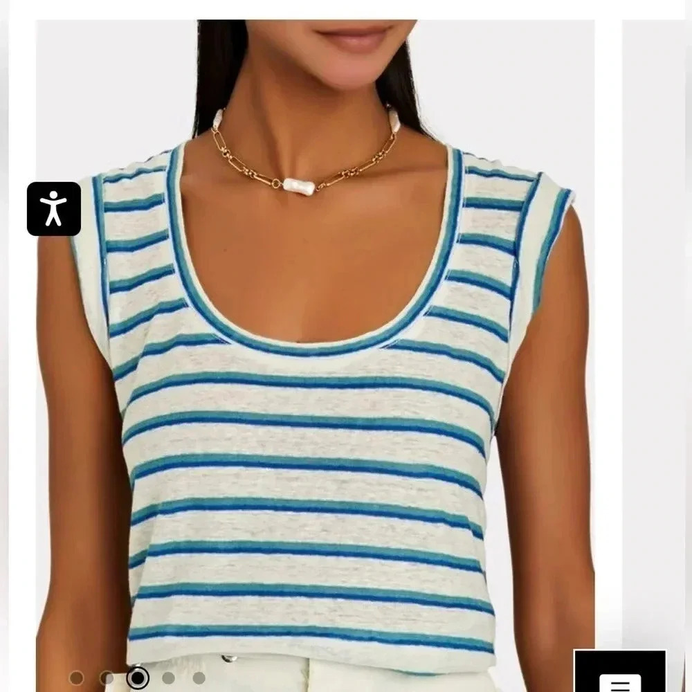 Veronica Beard Linen Arion Muscle Tank Sleeveless Stripe Shirt